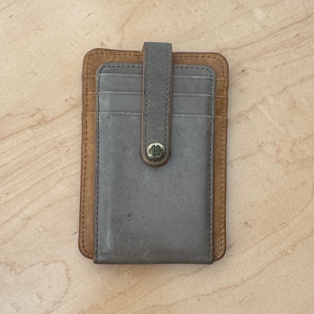 HOBO Gray and Brown Leather Card Holder